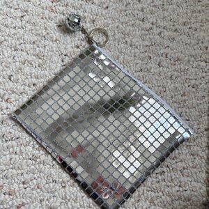 Silver Mosaic Zip Pouch with Disco Ball Keyring party makeup bag
